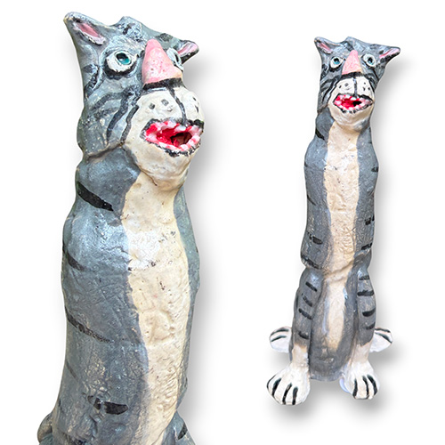Carolyn Simmons 6.75" Open-Mouthed Gray Tabby Cat Sculpture DP6383